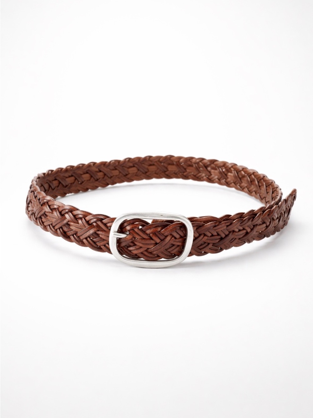 Large Sophisticated Brown Braided leather Belt with Silver Buckle